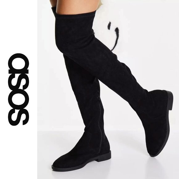 Like NEW - ASOS DESIGN Kalani over the knee boots in black micro Sz 9 - Picture 2 of 4
